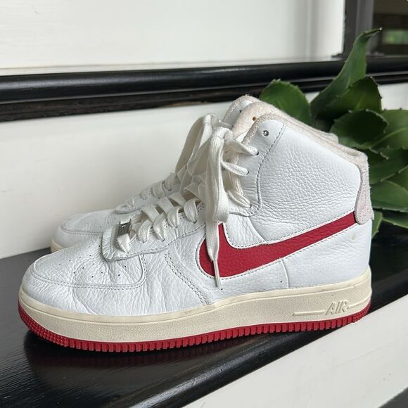 Nike Air Force 1 High Sculpt White Leather Red Swoosh Women’s 10 DC3590-100 - Picture 3 of 7